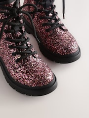 ពណ៌ Pink Glitter - ស្បែកជើងកវែងដែលមានខ្សែកក្តៅ Lace-up boots - រូបភាព 4 នៃ 5