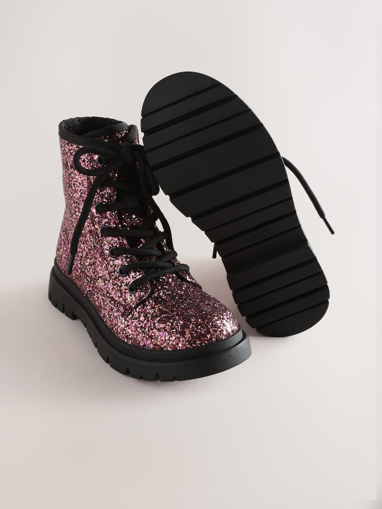 ពណ៌ Pink Glitter - ស្បែកជើងកវែងដែលមានខ្សែកក្តៅ Lace-up boots - រូបភាព 5 នៃ 5 ពណ៌ Pink Glitter - ស្បែកជើងកវែងដែលមានខ្សែកក្តៅ Lace-up boots - រូបភាព 5 នៃ 5