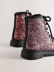 ពណ៌ Pink Glitter - ស្បែកជើងកវែងដែលមានខ្សែកក្តៅ Lace-up boots - រូបភាព 3 នៃ 5