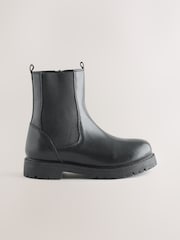 Black Standard Fit (F) Leather Chunky Chelsea Boots - Image 2 of 6