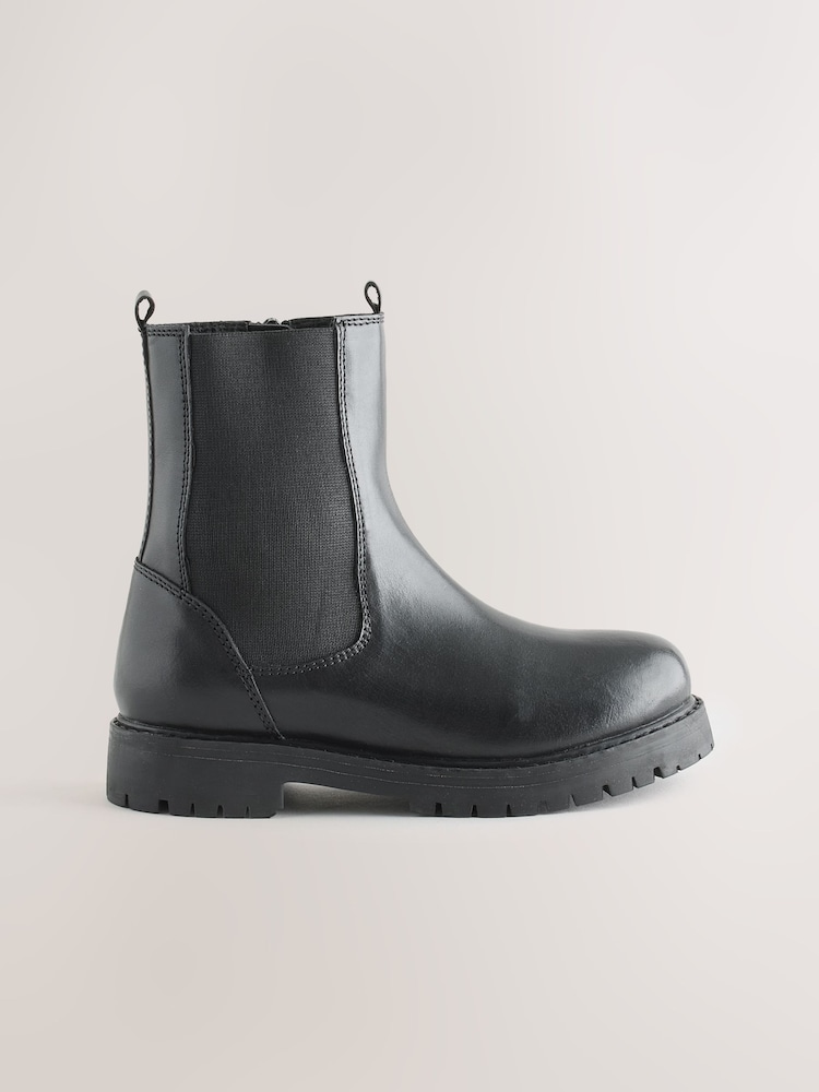 Black Standard Fit (F) Leather Chunky Chelsea Boots - Image 2 of 6 Black Standard Fit (F) Leather Chunky Chelsea Boots - Image 2 of 6