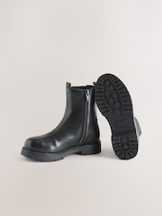 Black Standard Fit (F) Leather Chunky Chelsea Boots - Image 3 of 6