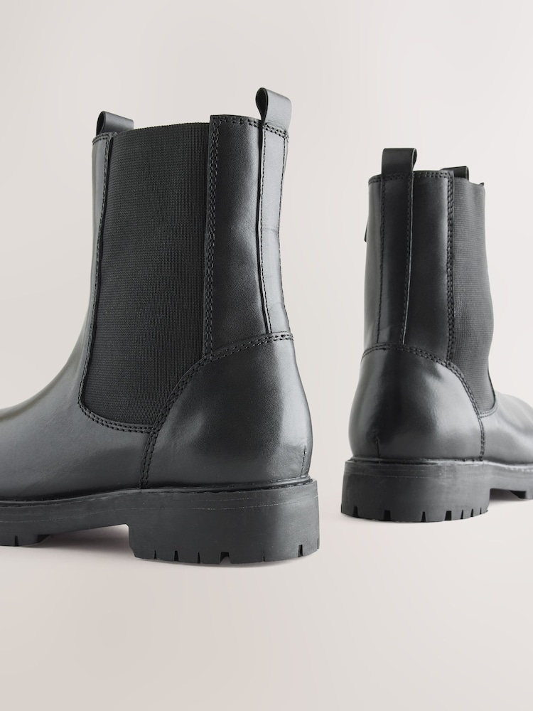 Black Standard Fit (F) Leather Chunky Chelsea Boots - Image 6 of 6 Black Standard Fit (F) Leather Chunky Chelsea Boots - Image 6 of 6