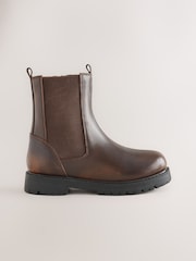 Chocolate Brown Standard Fit (F) Leather Chunky Chelsea Boots - Image 2 of 5