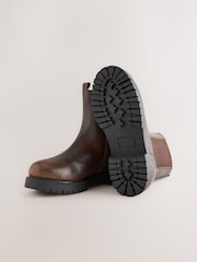 Chocolate Brown Standard Fit (F) Leather Chunky Chelsea Boots - Image 3 of 5