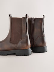 Chocolate Brown Standard Fit (F) Leather Chunky Chelsea Boots - Image 4 of 5