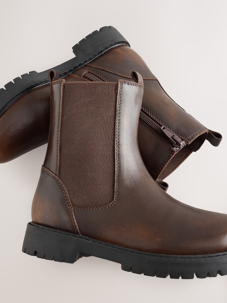 Chocolate Brown Standard Fit (F) Leather Chunky Chelsea Boots - Image 5 of 5 Chocolate Brown Standard Fit (F) Leather Chunky Chelsea Boots - Image 5 of 5