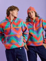 Harper & Lewis Red Charlie Retro Pattern Popper Neck Sherpa Fleece - Image 1 of 6