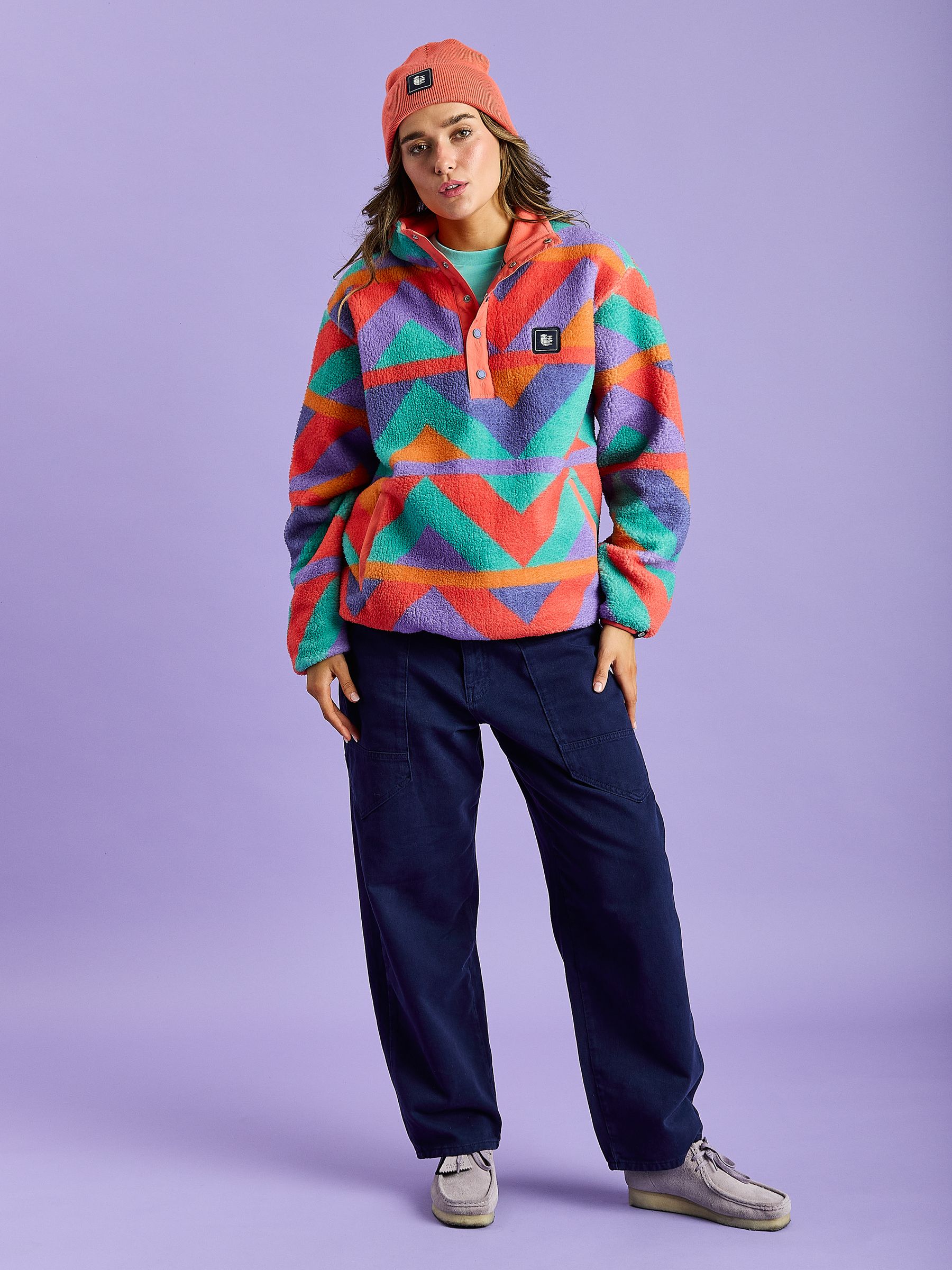 Satın al Harper & Lewis Charlie Retro Desenli Popper Yaka Sherpa