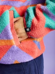 Harper & Lewis Red Charlie Retro Pattern Popper Neck Sherpa Fleece - Image 5 of 6