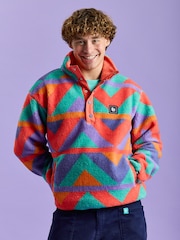 Harper & Lewis Red Charlie Retro Pattern Popper Neck Sherpa Fleece - Image 6 of 6