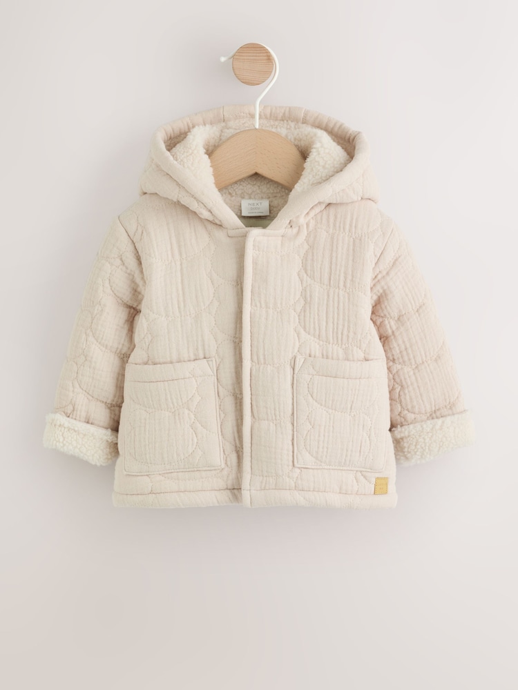 Cream Crinkle Bear Face Quilted Baby Jacket - Image 1 of 7 Cream Crinkle Bear Face Quilted Baby Jacket - Image 1 of 7