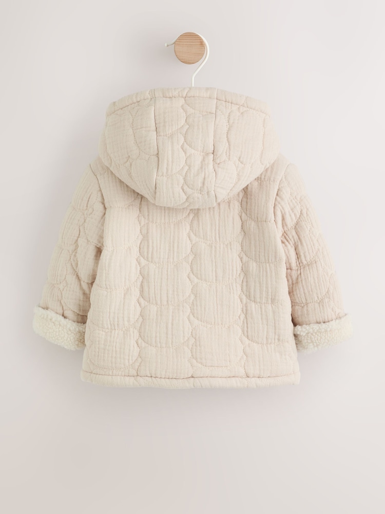 Cream Crinkle Bear Face Quilted Baby Jacket - Image 2 of 7 Cream Crinkle Bear Face Quilted Baby Jacket - Image 2 of 7