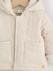 Cream Crinkle Bear Face Quilted Baby Jacket - Image 3 of 7