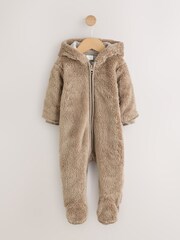 Brown Quilted Hooded Nylon Baby All-In-One - Image 1 of 7