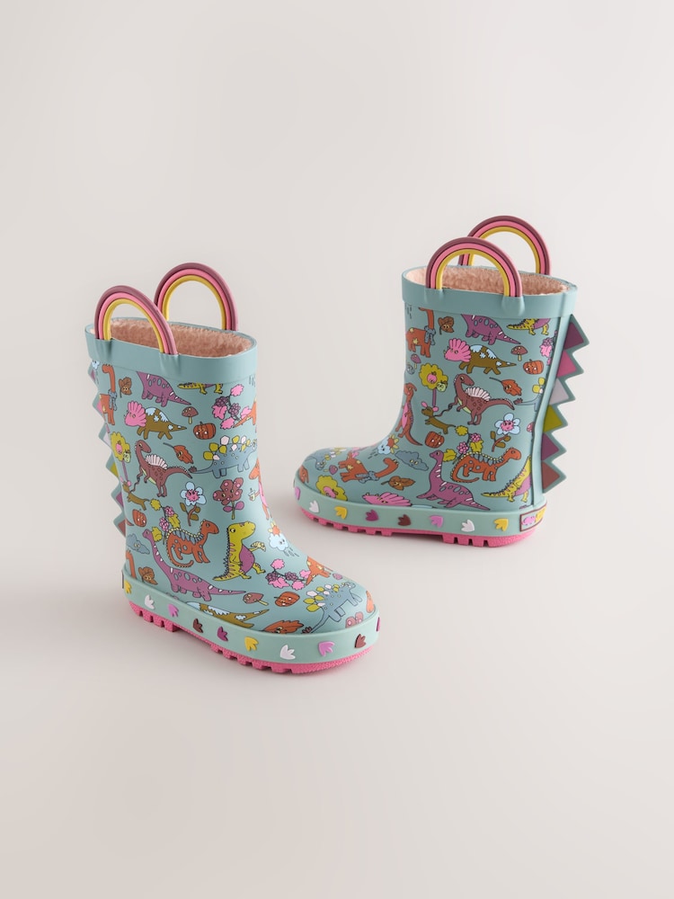 Teal Blue Dinosaur Handle Wellies - Image 1 of 5 Teal Blue Dinosaur Handle Wellies - Image 1 of 5