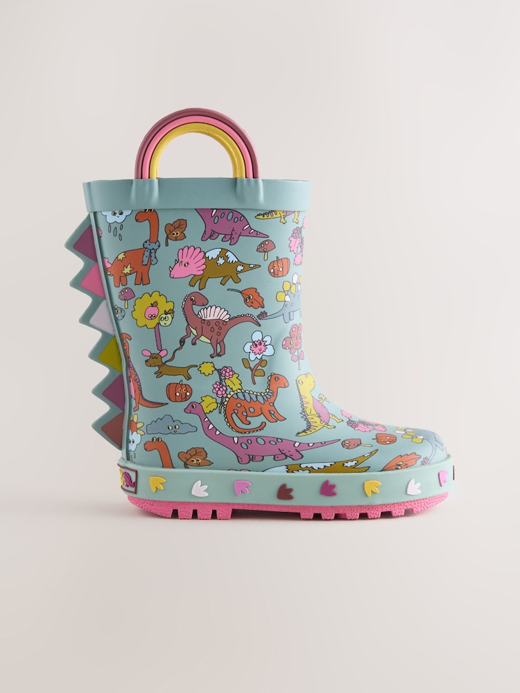 Teal Blue Dinosaur Handle Wellies - Image 2 of 5 Teal Blue Dinosaur Handle Wellies - Image 2 of 5