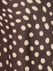 Friends Like These Brown Spot Print Satin Short Sleeve Lace Blouse - Image 5 of 6