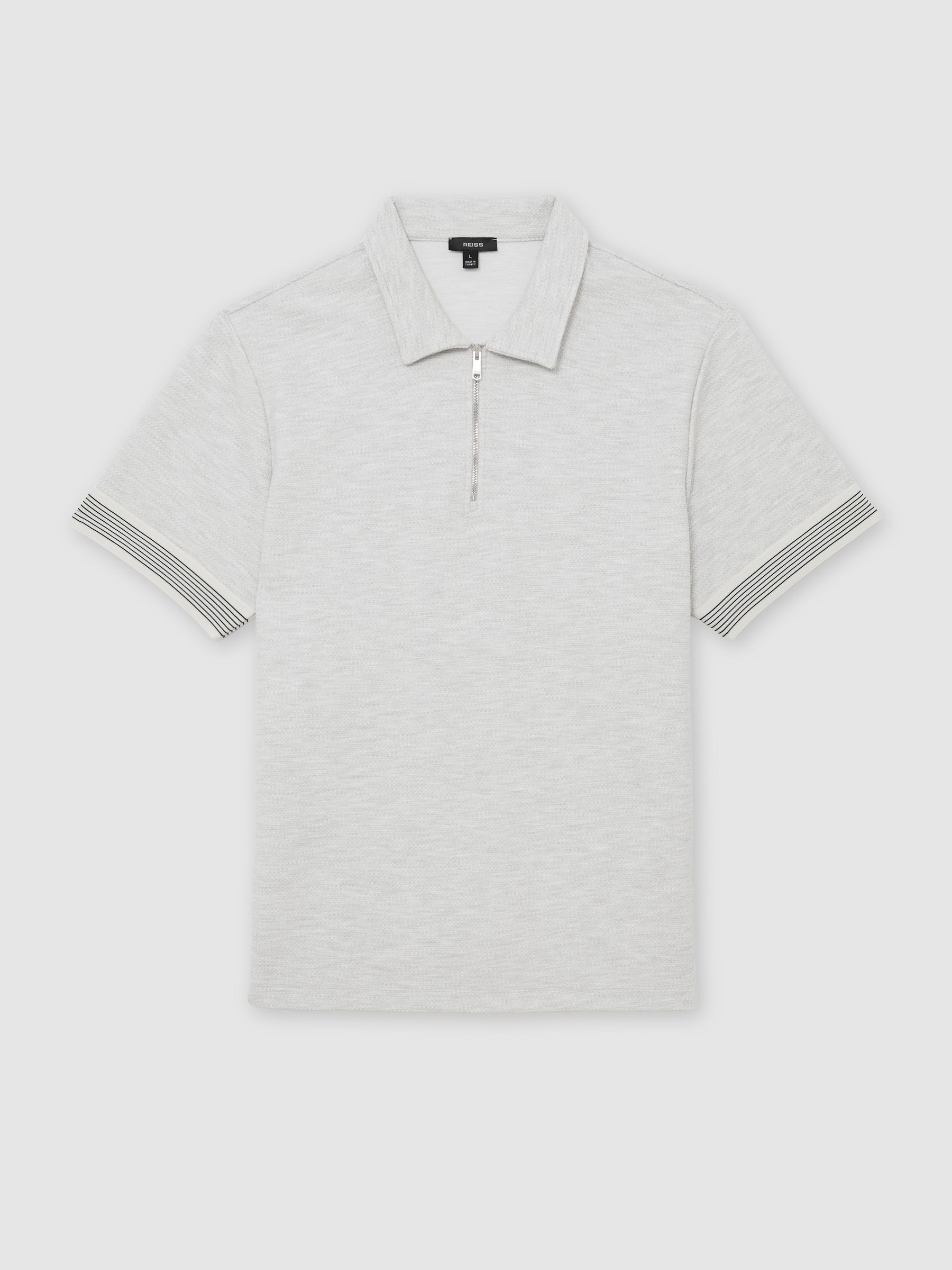 Crispy RIB Sheerハーフzipポロシャツ　ビスケット Next：日本 グレー メランジェ - Reiss Bruno スリーブトリム ハーフ