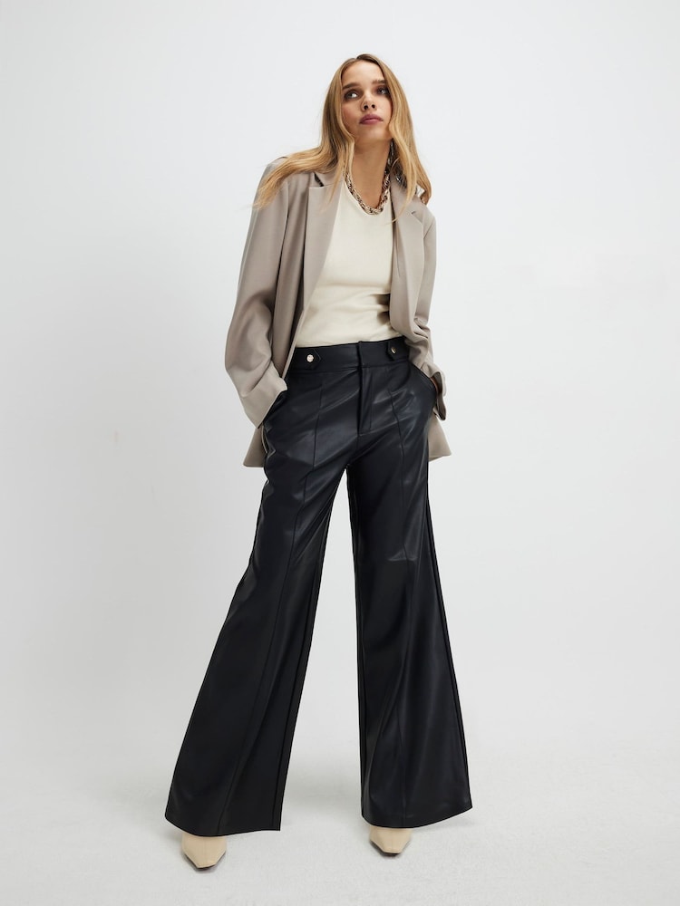 River Island Black Faux Leather Wide Leg Tab Detail Trousers - Image 4 of 4 River Island Black Faux Leather Wide Leg Tab Detail Trousers - Image 4 of 4