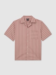 Reiss Dusty Pink Vanfleet Cotton-Blend Stripe Cuban-Collar Shirt - Image 2 of 7