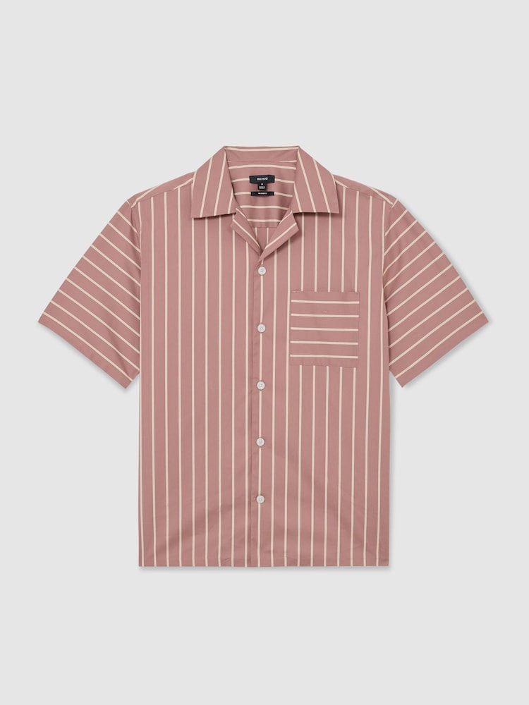 Reiss Dusty Pink Vanfleet Cotton-Blend Stripe Cuban-Collar Shirt - Image 2 of 7