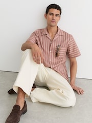 Reiss Dusty Pink Vanfleet Cotton-Blend Stripe Cuban-Collar Shirt - Image 3 of 7