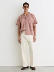 Reiss Dusty Pink Vanfleet Cotton-Blend Stripe Cuban-Collar Shirt - Image 4 of 7