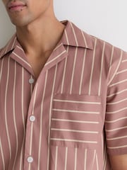 Reiss Dusty Pink Vanfleet Cotton-Blend Stripe Cuban-Collar Shirt - Image 5 of 7