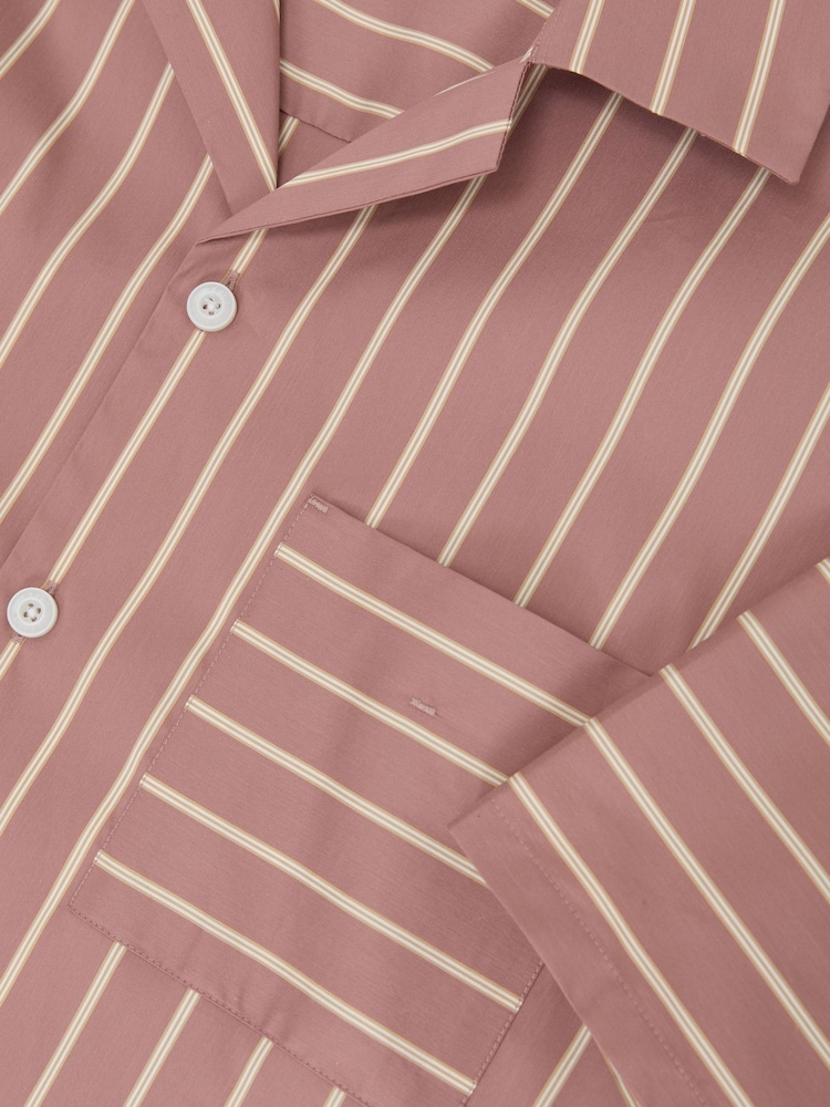 Reiss Dusty Pink Vanfleet Cotton-Blend Stripe Cuban-Collar Shirt - Image 7 of 7