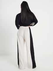 River Island Cream Petite Premium Colour Block Wide Leg Trousers - Image 4 of 4