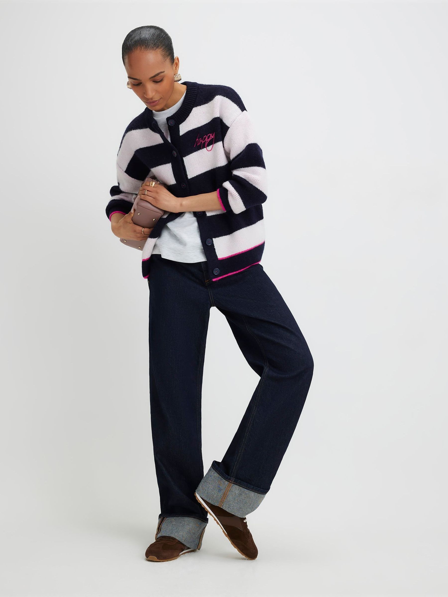 Buy River Island Navy Stripe Happy Graphic Cardigan from the Next