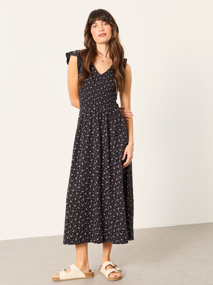 FatFace Demi Black Mini Paisley Petite Jersey Midi Dress - Image 1 of 4