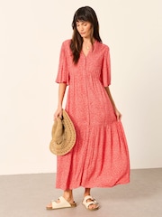 FatFace Paige Red Coral Texture Midi Dress - Image 3 of 6