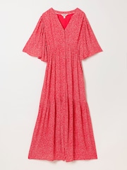 FatFace Paige Red Coral Texture Midi Dress - Image 6 of 6