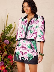 Love & Roses Ivory tropical Petite Placement Print Satin Shorts - Image 3 of 4