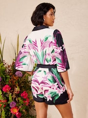 Love & Roses Ivory tropical Petite Placement Print Satin Shorts - Image 4 of 4
