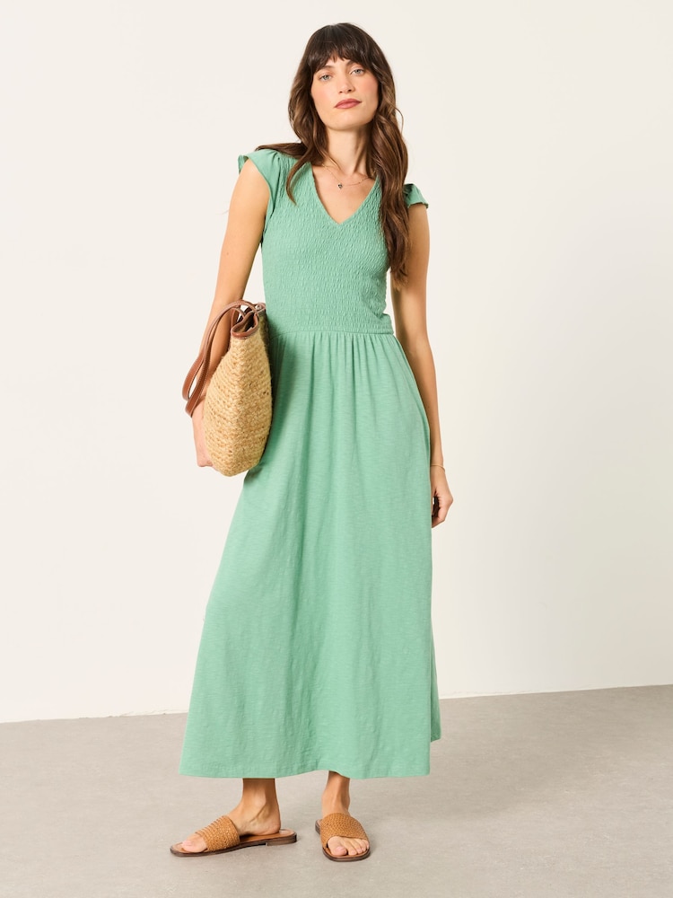 FatFace Demi Green Petite Jersey Midi Dress - Image 1 of 5