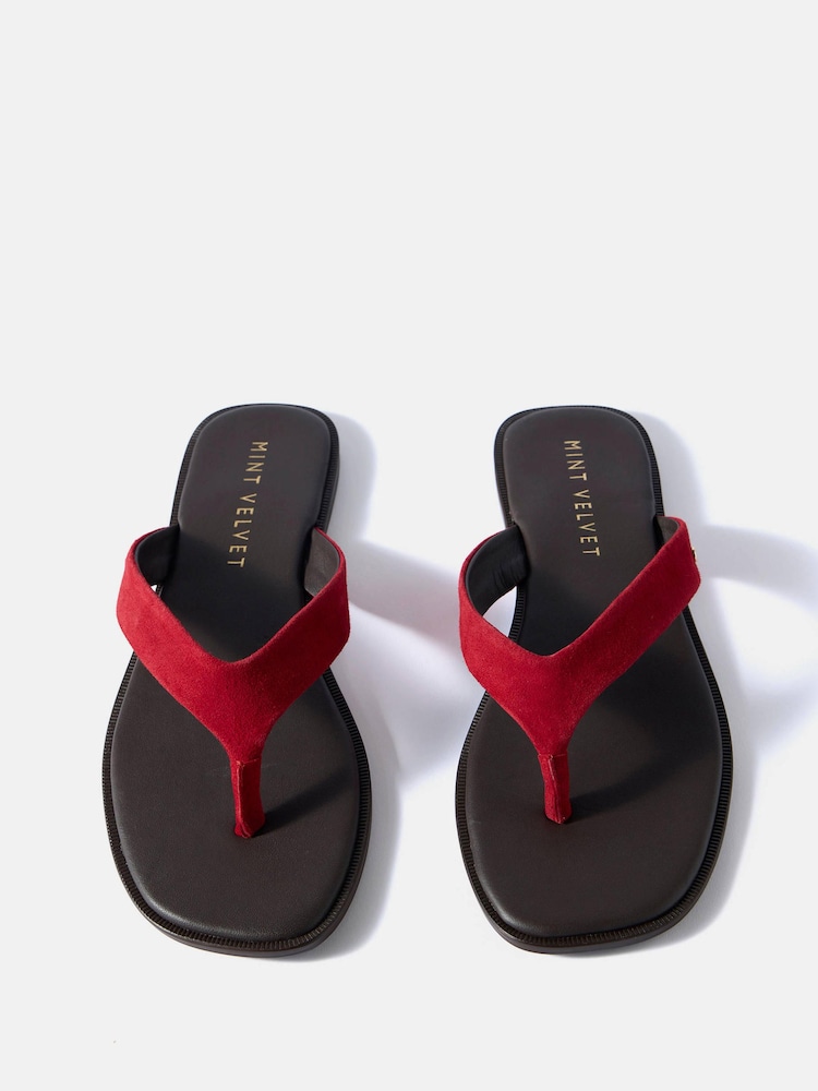 Mint Velvet Red Lula Suede Flip Flop Sandals - Image 2 of 4