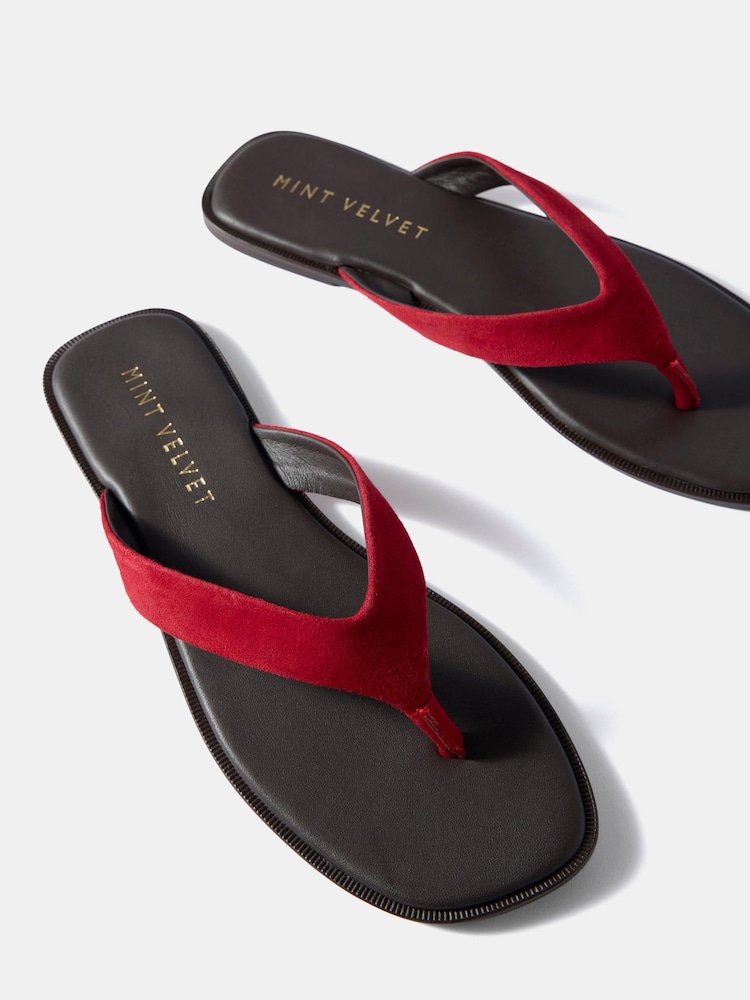 Mint Velvet Red Lula Suede Flip Flop Sandals - Image 4 of 4
