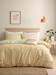 Fusion Yellow Retro Daisy Floral Print Easy Care Duvet Cover Set - Image 4 of 5