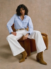 Mint Velvet Blue Cotton Scallop Detail Shirt - Image 3 of 7