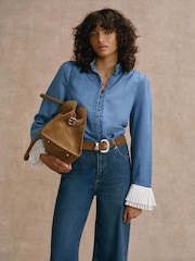 Mint Velvet Blue Denim Contrast Cuff Blouse - Image 5 of 7