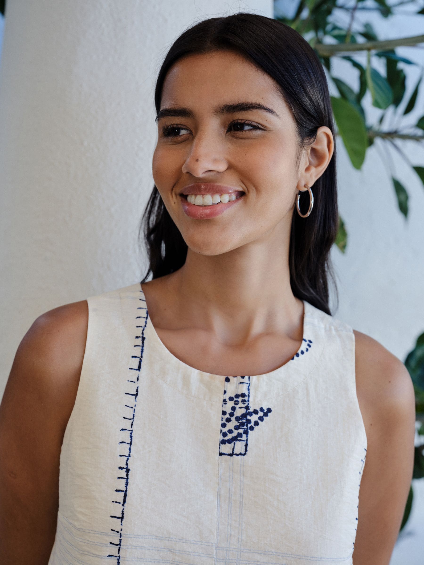 Buy Ecru/Navy Blue Palm Print Cross Back Top With Linen from Next USA