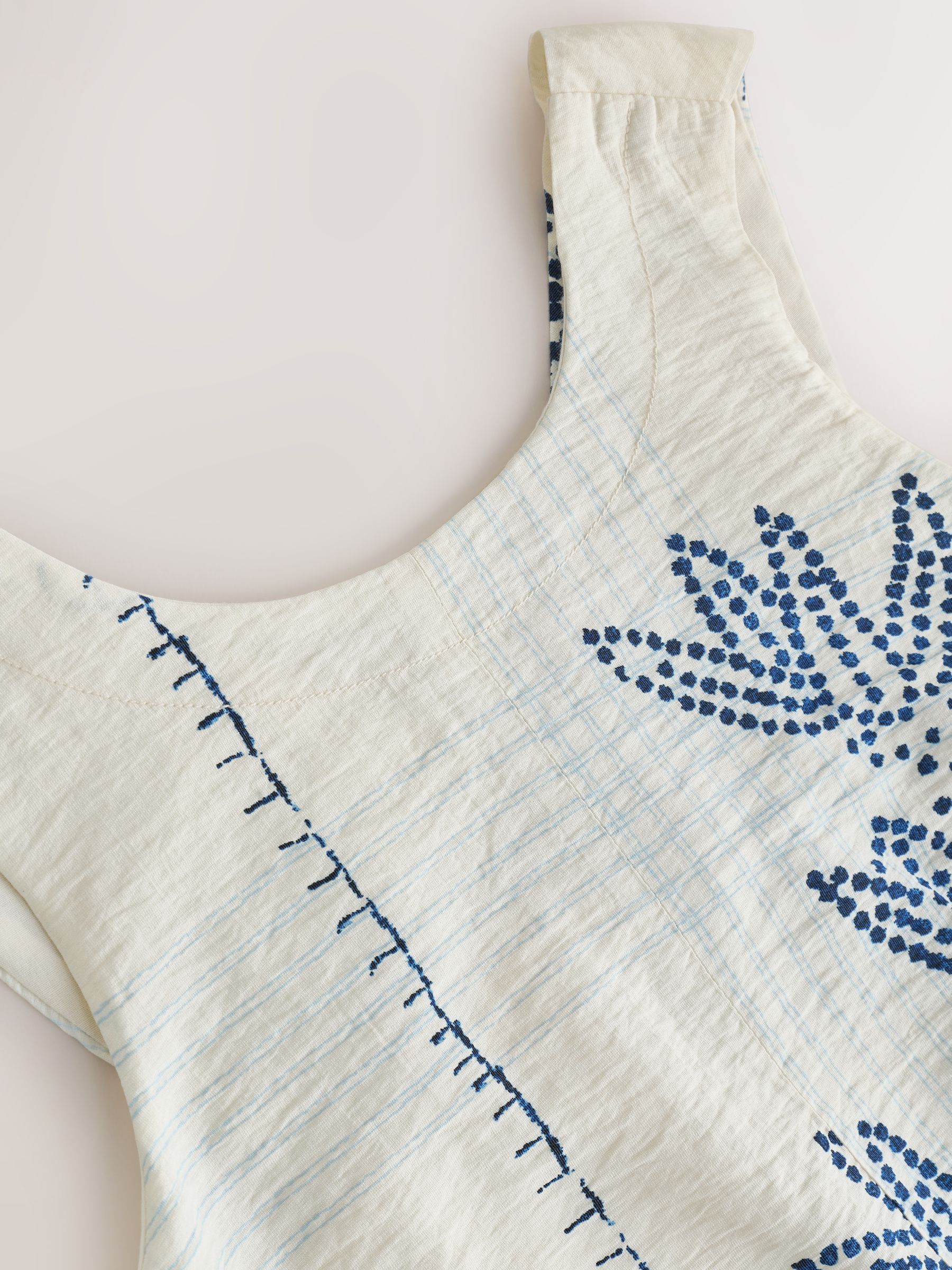Buy Ecru/Navy Palm Print Cross Back Top With Linen from Next Romania