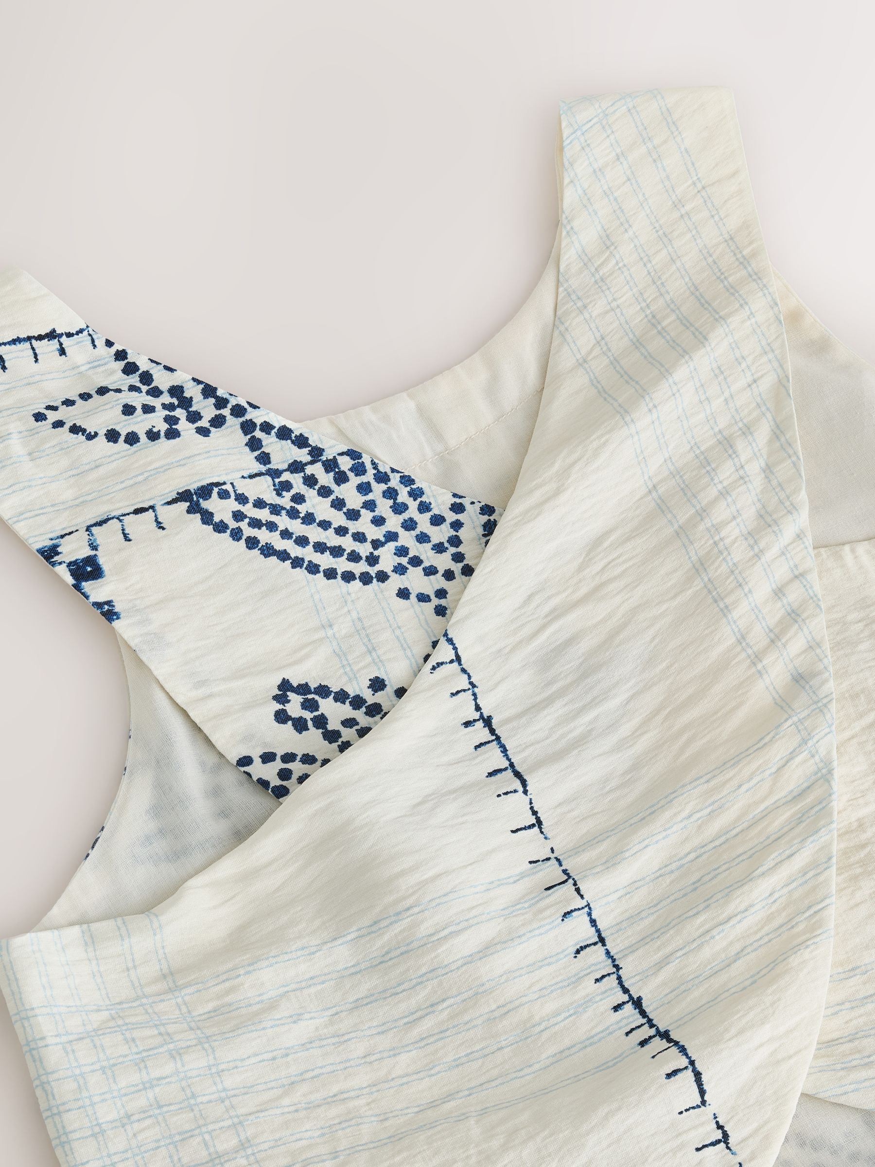 Buy Ecru/Navy Blue Palm Print Cross Back Top With Linen from Next USA