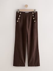Chocolate Brown Linen Rich Wide Leg Trousers With Gold Buttons - Image 1 of 4