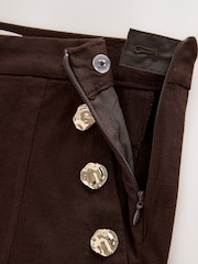 Chocolate Brown Linen Rich Wide Leg Trousers With Gold Buttons - Image 3 of 4