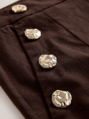 Chocolate Brown Linen Rich Wide Leg Trousers With Gold Buttons - Image 4 of 4