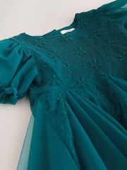 Teal Blue 3D Flower Godet Occasion Dress (3mths-8yrs) - Image 11 of 12